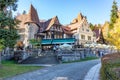 Restaurant at the fortress wall of Peles Castle in Romania Royalty Free Stock Photo