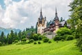 Peles castle on a rainy day in Sinaia, Romania Royalty Free Stock Photo