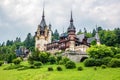 Peles castle on a rainy day in Sinaia, Romania Royalty Free Stock Photo