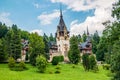 Peles castle on a rainy day in Sinaia, Romania Royalty Free Stock Photo