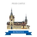 Peles Castle Romania Europe flat vector attraction landmark