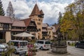 Peles Castle, Romania. Famous Neo-Renaissance castle and ornamental garden