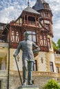 Peles castle. Sinaia, Romania June, 9th, 2019. King Carol statue
