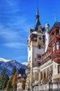 Peles Castle towers in a clear winter day Royalty Free Stock Photo