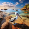 Ai Generated illustration Wildlife Concept of Pelican at beach of coastal area Sydney Australia