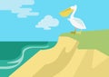 Pelican beach flat design cartoon vector wild animals birds Royalty Free Stock Photo