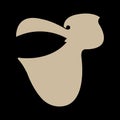 Pelican bird head silhouette beige color. Design is suitable for tattoo, company logo, emblem, mascot, sticker