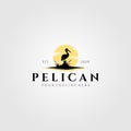Pelican Bird Logo Vintage With Sun Background Vector Illustration Design
