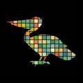 Pelican bird mosaic color silhouette animal background black