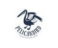 Pelican bird with raised wings, logo design. Animal, wildlife, nature and water bird, vector design