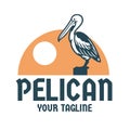 Pelican bird stands on the pier post elegant logo