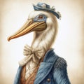 Charming Illustration Of A Pelican In Beatrix Potter Style