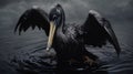 A pelican covered in oil sludge Royalty Free Stock Photo