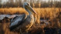 Golden Light: Photorealistic Image Of A Pelican In The Southern Countryside Royalty Free Stock Photo