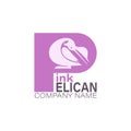 Pelican logotype. Isolated vector illustration. Linear icon, emblem. Capital letter P with bird.