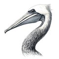 Pelican Head Illustration: Pencil Drawing Vector On White Background