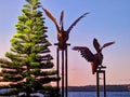 Pelican Metal Sculptures, Rose Bay, Australia, at Night