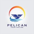 pelican logo design inspiration with wave and sun illustration