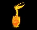 Pelican outline with a bright fire pattern isolated on a black background Royalty Free Stock Photo