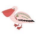Pink pelican isolated on white background. Hand drawing, vector. Royalty Free Stock Photo