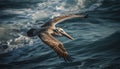 Pelican and seagull spread wings, taking off over tranquil seascape generated by AI Royalty Free Stock Photo