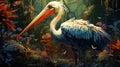 Hyper-realistic Pelican Wallpaper: Futurism Illustration In Lush Forest