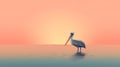 Minimalist Pelican Illustration With Ocean Sunset Background