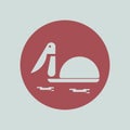 Pelican at sunset. Logo. Illustration.