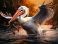 Ai Generated illustration Wildlife Concept of The pelican swallows a fish Royalty Free Stock Photo