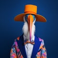 Pelican In Vibrant Hat And Suit: Captivating Pigeoncore Portrait