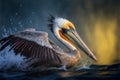 pelican on the water, close up, CREATED WITH GENERATIVE AI TECHNOLOGY