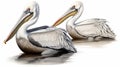 pelicans on a white background. AI Generative