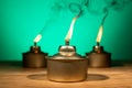 Pelita or oil lamp, traditional Malay oil lamp lit up with smoke during Ramadan and Hari Raya Aidilfitri Muslim