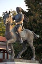 Bronze monument of Alexander the Great on the back of his horse Bucephalus in Pella