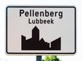 Pellenberg, Flemish Brabant, Belgium - White road sign of the village of Pellenberg, Lubbeek Royalty Free Stock Photo