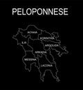 Peloponnese map vector line contour silhouette illustration isolated on black background.