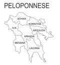 Peloponnese vector map line contour silhouette illustration isolated on white background.