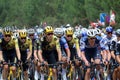 The peloton climbs Cote de San Juan de Gaztelugatxe on stage 1 of the 2023 Tour de France