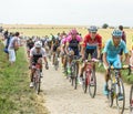 The Peloton on a Cobblestone Road - Tour de France 2015