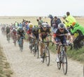 The Peloton on a Cobblestones Road - Tour de France 2015