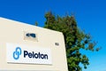 Peloton sign and logo. Peloton Technology is an American automated and connected vehicle technology company