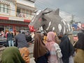 Pemalang August 20, 2022: the parade creatively make a replica of a cow statue on Indonesia's independence day