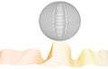 Silver ball on a golden wave points in white background