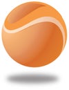 Flying orange ball with with bold white line in white background