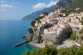 Pemandangan udara kota Amalfi di Pantai Amalfi, distrik Salerno, Italia Selatan.generative ai