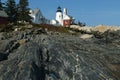 Pemaquid Lighthouse on Unique Rock Formations in Maine Royalty Free Stock Photo