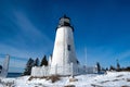 Pemaquid Point Lighthouse and Keepers House during winter, Maine, USA