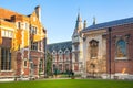 Pembroke college, university of Cambridge. The inner courtyard with church Royalty Free Stock Photo