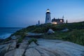 Pemiquid, Maine, USA - September 1st, 2023 - Dawn breaks over Pemaquid Point Lighthouse