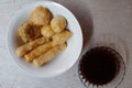 Pempek is a food made from a mixture of wheat flour and mackerel fish. Pempek from Palembang, Indonesia.